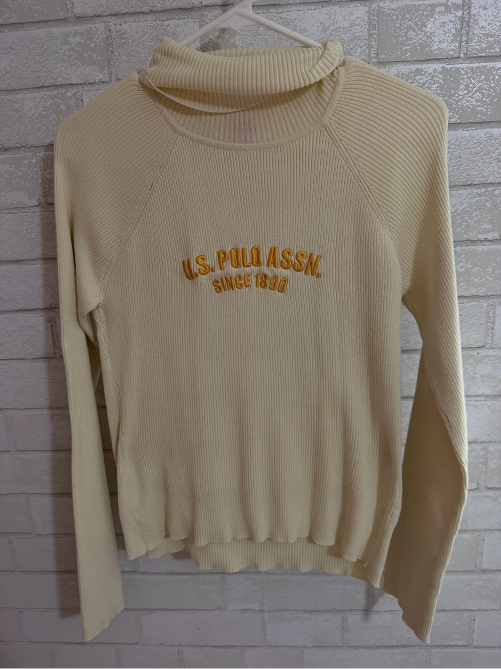 U.S. Polo Assn. Cream Ribbed Turtleneck with Gold Embroidered Logo